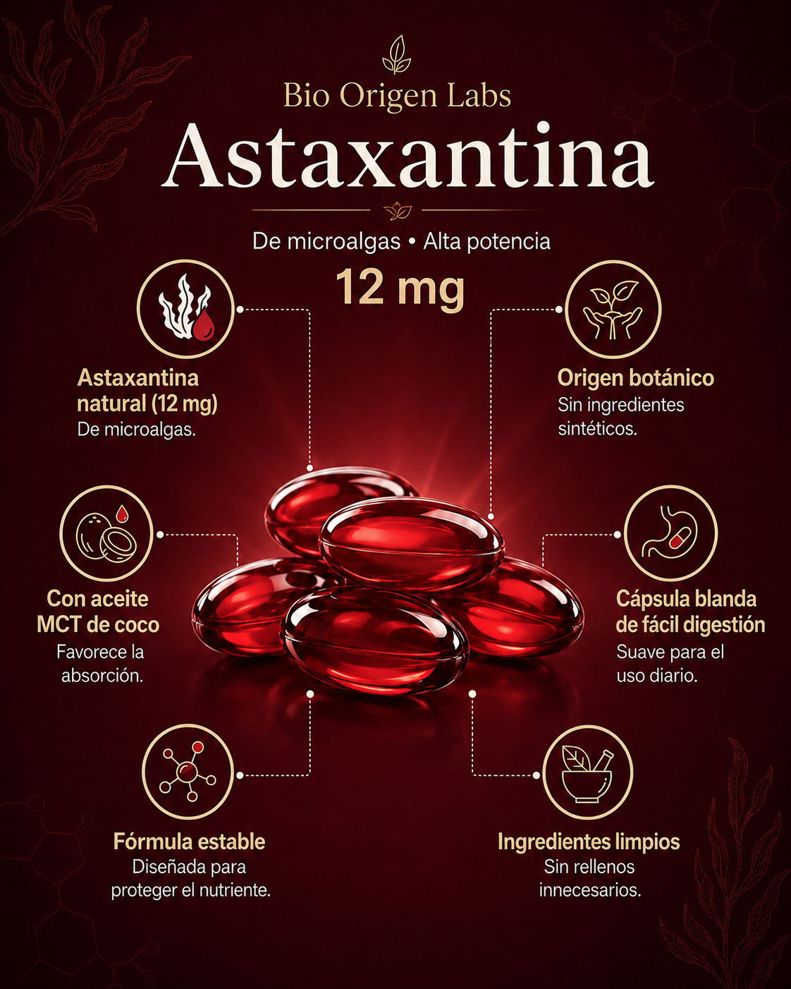 Bio Origen Labs Astaxantina 12 mg + MCT